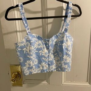 Blue and white floral Zara crop top